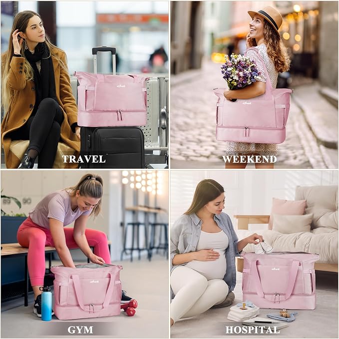 Gym Bag for Women, Personal Item Travel Bag with Shoes Compartment, Weekender Overnight Duffel Bag with Wet Pocket, Carry On Bag for Women, Travel, Gym, Weekend