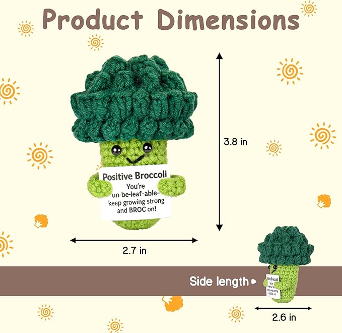 Emotional Support Crochet, Positive Crochet Broccoli, Encouragement Gifts for Women Men Birthday Christmas Self Care Friends Coworkers Relaxation Gift Desk Home Fall Decor Inspirational Support