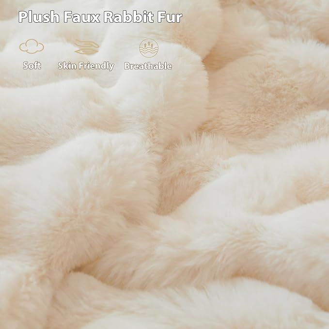 LIFEREVO Luxury Fluffy Faux Rabbit Fur Throw Blanket 60x80, Beige | Plush Bubble Lap Throw for Couch Sofa Office, Soft Cozy Furry Ivory Bed Blanket Home Decoration, Washable & Skin-friendly