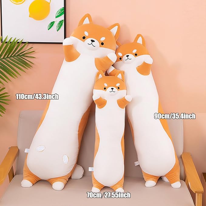 Kekeso Long Shiba Inu Plush Pillow Giant Stuffed Animals Dog Sleeping Pillow Corgi Plush Body Pillow Cartoon Soft Dog Hugging Pillow for Kids Birthday,Valentine,Christmas (Yellow,90cm/35.4inch)