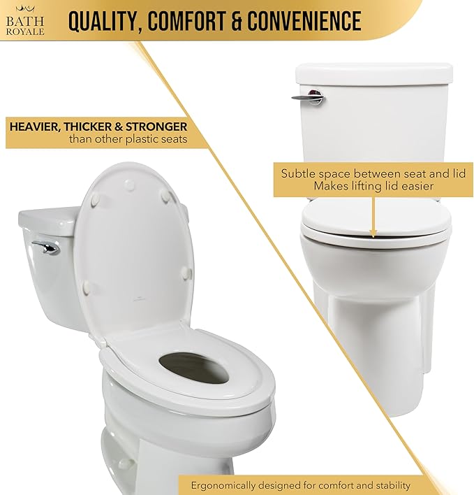 BATH ROYALE Potty Training Seat - Soft Close, Kingsport BR720-01, Round Biscuit/Linen, Adult & Child