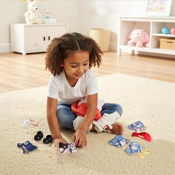 Clothes for 6.7in/17cm Doll, Set of 4 Cute Doll Accessories Includes Doll Hat+T-Shirt+Bib Pants+Shoes Set Premium Fashion Outfit for Collectors Unique Gift (Style D)