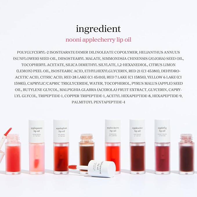 NOONI Korean Lip Oil - Applecherry | Long-Lasting, Moisturizing, Plumping, Revitalizing for Dry Lips, Waterproof, No Peel Off, Hydrating, Stocking Stuffers, Trendy Stuff, 0.12 FL Oz