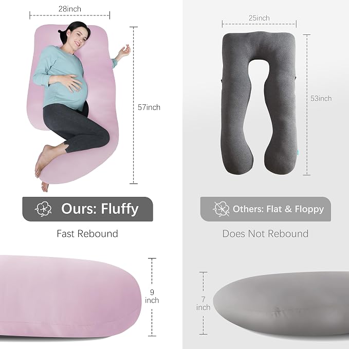 MOON PARK Pregnancy Pillows for Sleeping - U Shaped Full Body Maternity Pillow with Removable Cover - Support for Back, Legs, Belly, Hips - 57 Inch - Purple - Cooling Cover