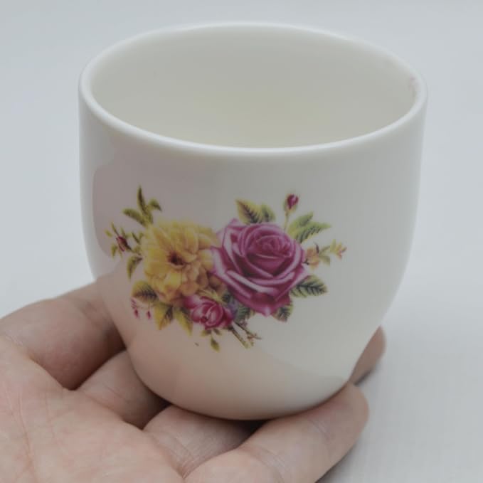 Porcelain Teacup, 5oz Cups Painted Flowers Coffee Tea Water Pot Ceramic Kettle Tea pot Accessories (cup*4)