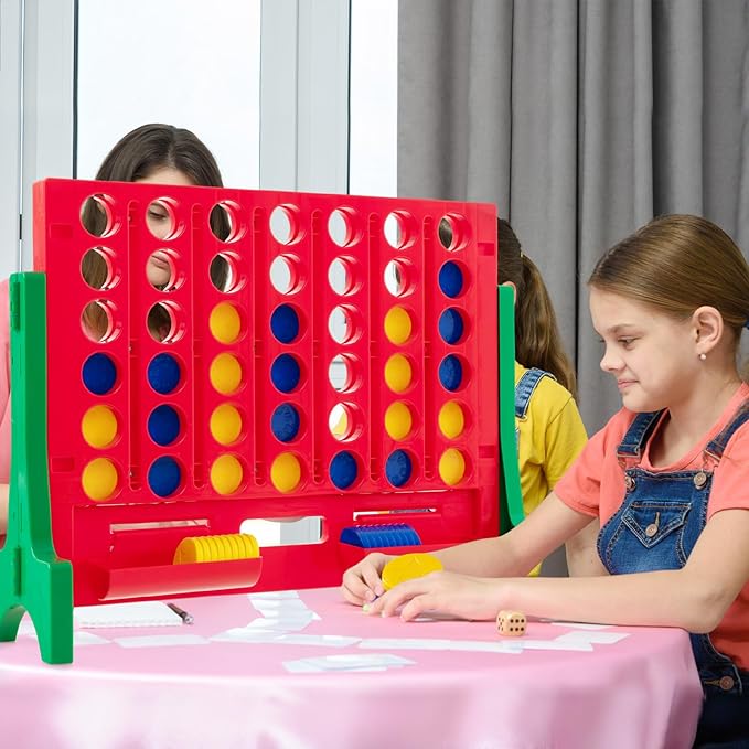 COSTWAY Giant 4 in a Row Game with Storage Carry Bag, Jumbo 4-to-Score Game with Chess, Quick Release Slider for Kids Adults, Indoor Outdoor Backyard, Free-Standing/Wall-mounting (Red&Green)