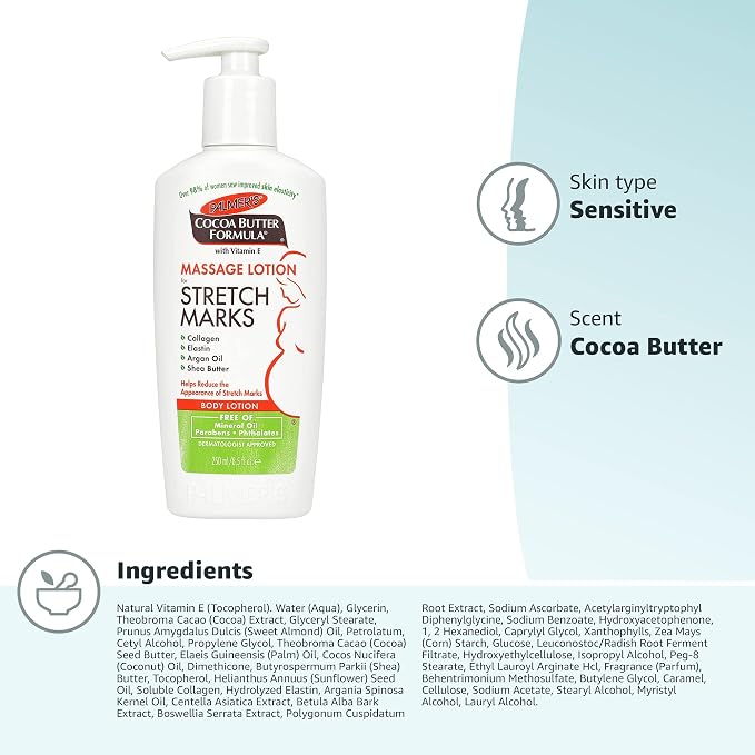 Palmer's Cocoa Butter Formula Massage Lotion with Collagen and Elastin | For Stretch Marks | Pregnancy Skin Care | With Argan Oil and Shea Butter | 8.5 oz Pack of 2