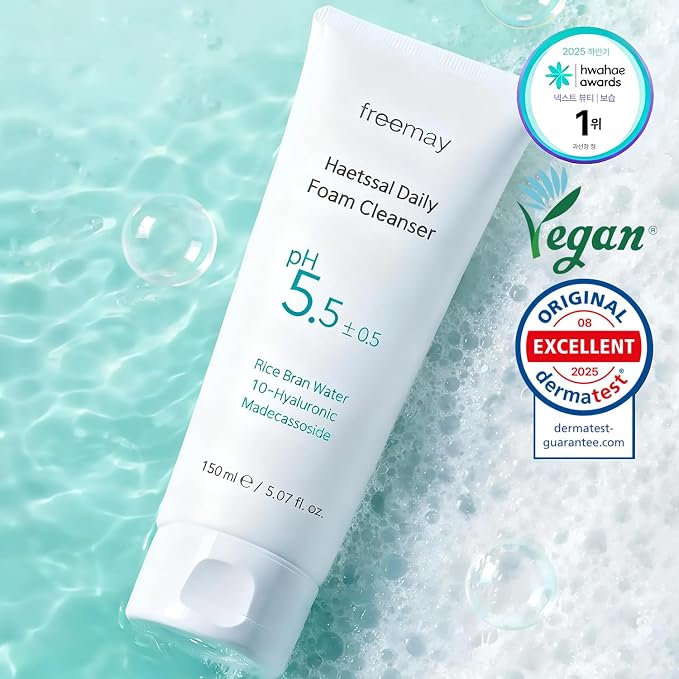 freemay Rice Water Foaming Cleanser – Hydrating Daily Face Wash, 5.07 fl oz | pH-Balanced, Non-Stripping, Korean Skincare, Hyaluronic Acid & Cica