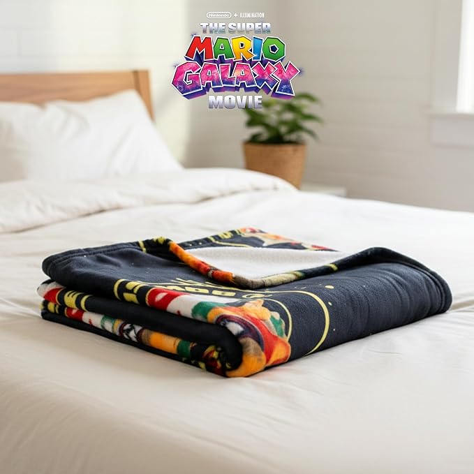 The Super Mario Galaxy Movie Kids Throw Blanket, Boswer & Jr., 46 in x 60 in, Soft Cozy Decorative Blanket for Couch, Bed, or Gaming Room (Officially Licensed Product) by Franco