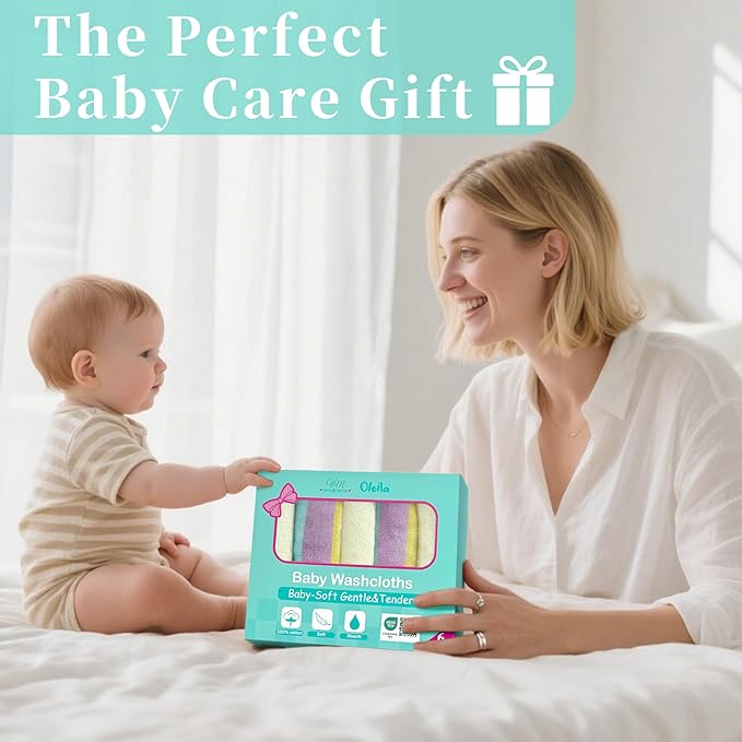 VOOVA & MOVAS Rainbow & Ivory Baby Washcloths | 12x12 Inches | Highly Absorbent | 6 Pack 100% Cotton | Ultra-Soft Newborn Towels | Perfect Set,Baby Essentials |Rainbow & Ivory Colors