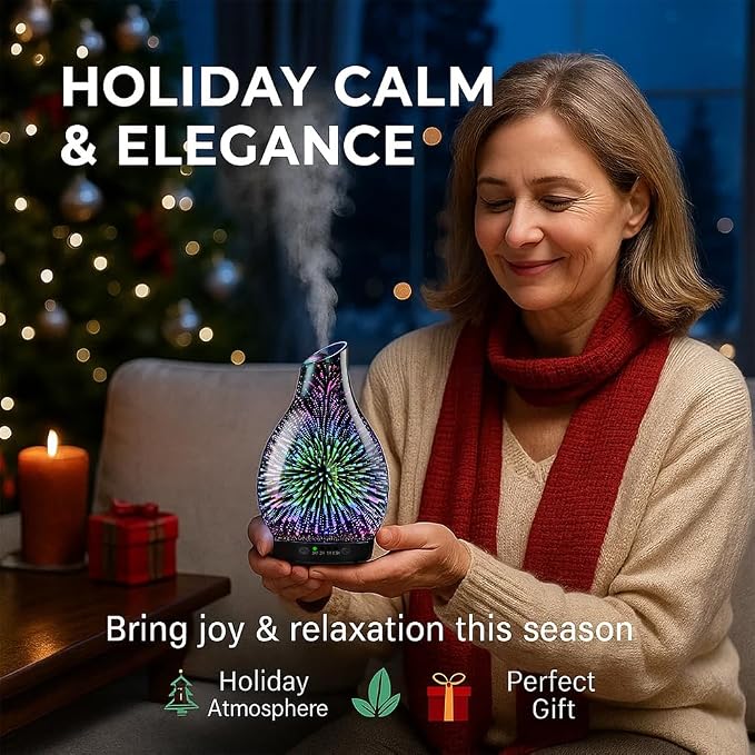 Essential Oil Diffuser & Essential Oils Set, Glass Aromatherapy Diffuser, 6 Oils Gift Pack (Lavender Tea Tree Lemongrass Sweet Orange Eucalyptus Peppermint)
