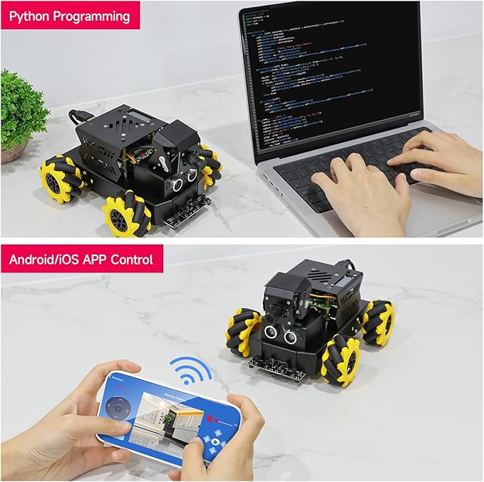 Yahboom AI Vision Robot Pi5-16GB with 2DOF HD Camera Mecanum Wheels Support Python Progamming Open Source DIY Robot Kit for 16+ Teens (with RPi 5-16GB)