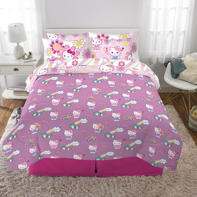 Hello Kitty Kids Bedding Super Soft Comforter and Sheet Set with Sham, 7 Piece Queen Size, (Officially Licensed Product) by Franco