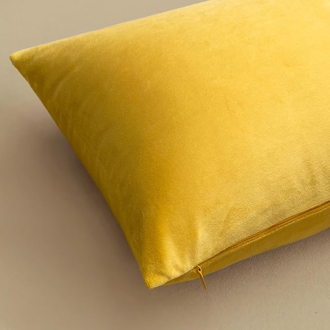 MIULEE Velvet Throw Pillow Covers 18x18 Inch Pack of 2 Lemon Yellow | Soft Solid Decorative Pillow Covers, Modern Luxury Home Decor, for Couch Chair Sofa Bedroom Livingroom