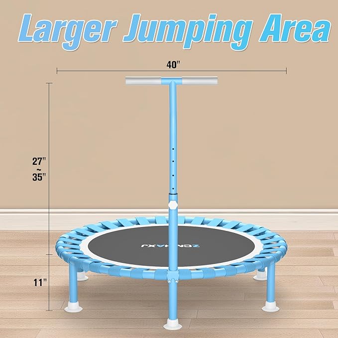 ZCMHAXJ Foldable Mini Trampoline, 40" Rebounder Trampoline for Adults & Kids, 450lbs Capacity with T-Shaped Adjustable Bar, Indoor Fitness Workout Exercise Equipment
