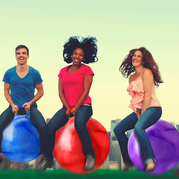 Libima 3 Pcs Hopper Ball 25 Inch Outdoor Bouncy Balls with Handles Marbling Color Bounce Balls Inflatable Jumping Hopping Ball with Air Pump for Indoor School Games Sports Supplies, 3 Colors