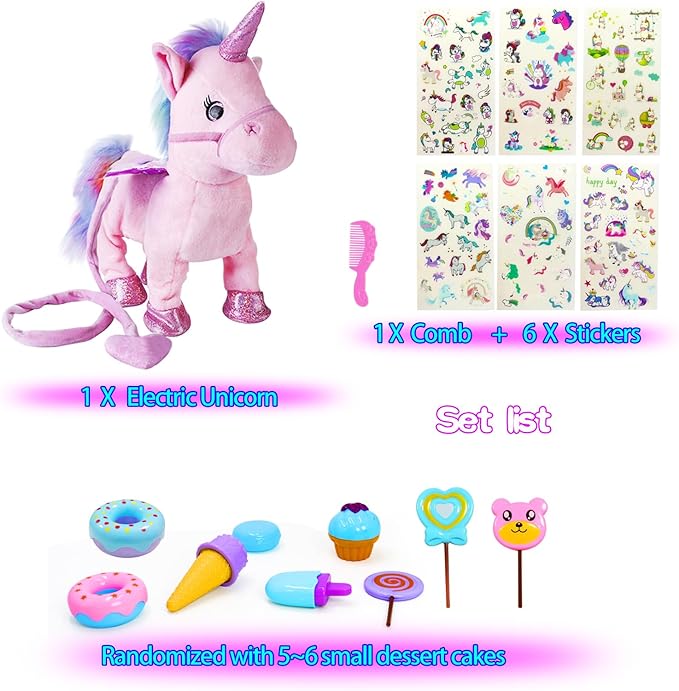 Remote Control Electronic Plush Unicorn Toy Pet for Girls 2-4 3-6 Years Old,Interactive Walking Wiggle Bottom,RC Leash Pink Unicorn Toy for 5 Years Old Toddler Kids Christmas Birthday Gift