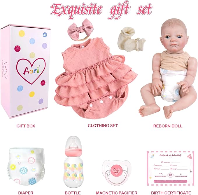 Aori Reborn Baby Dolls Lifelike - Realistic Life-Size 20 Inches Newborn Baby Doll Girls with Poseable Limbs and Feeding Kit Included, Nice Gift for Kids 3+