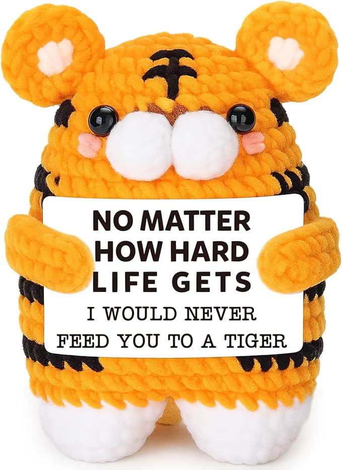 Funny Gifts for Women Men, Handmade Crochet Tiger for Friends Bosses Coworkers Couples Perfect Birthday Christmas Stocking Stuffer White Elephant Ideas Motivational Office Decor