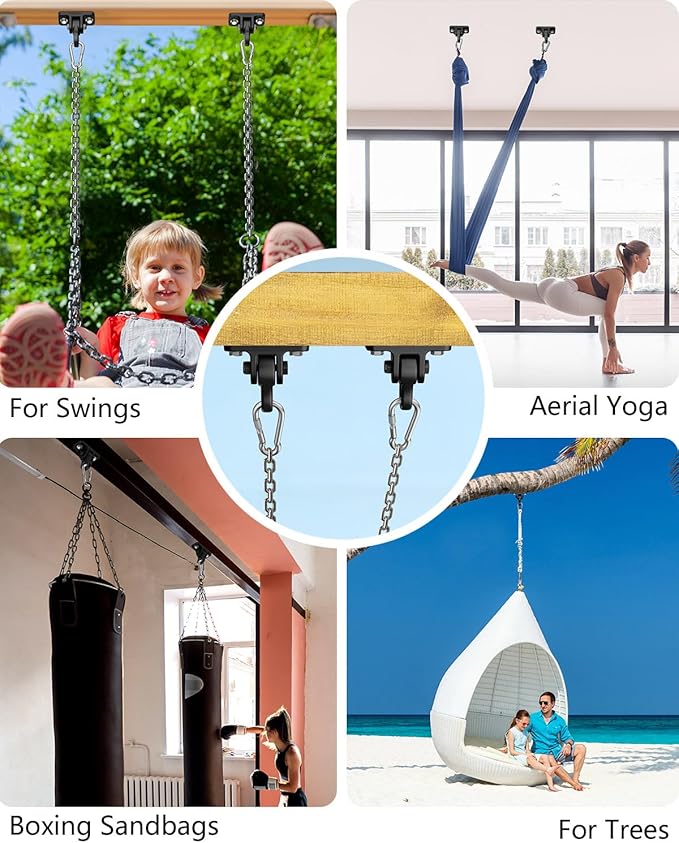Heavy Duty Swing Hangers Hardware Included-Corrosion Resistant Alloy Steel 5000+ lb Capacity for Wooden Porch Swings,Aerial Yoga Chairs,Playgrounds,Trapeze&More-Indoor Outdoor-Set of 2,Black