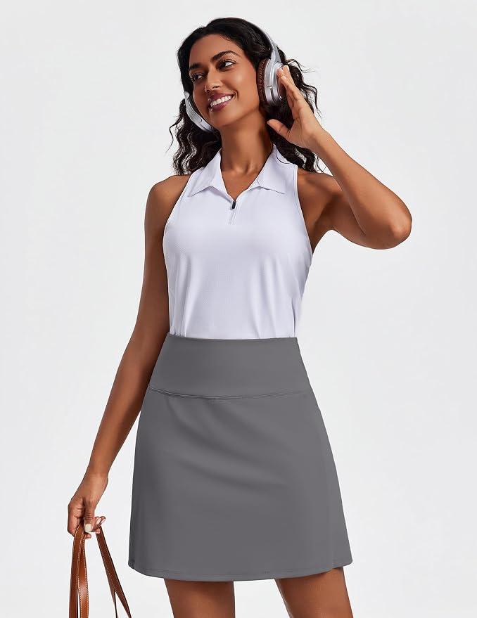PINSPARK 19" Knee Length Skorts for Woman with Pockets UPF 50+ Golf Skirts | 4 Pockets, Built-in Shorts, High Waisted & Tummy Control, Moisture-wicking for Golf Athletic Tennis Workout Casual