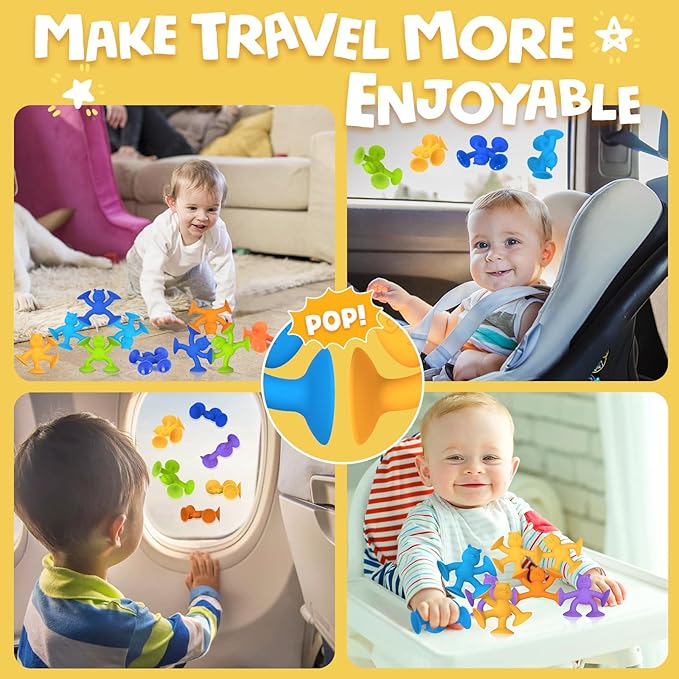 Suction Cup Toys for Toddlers 1-3, Guibola 6 PCS | No Hole Bath Toy for Baby Kids, Silicone | Suction Cup Bath Toys | Sensory Window Building Toys for Boys Girls - Larger Size