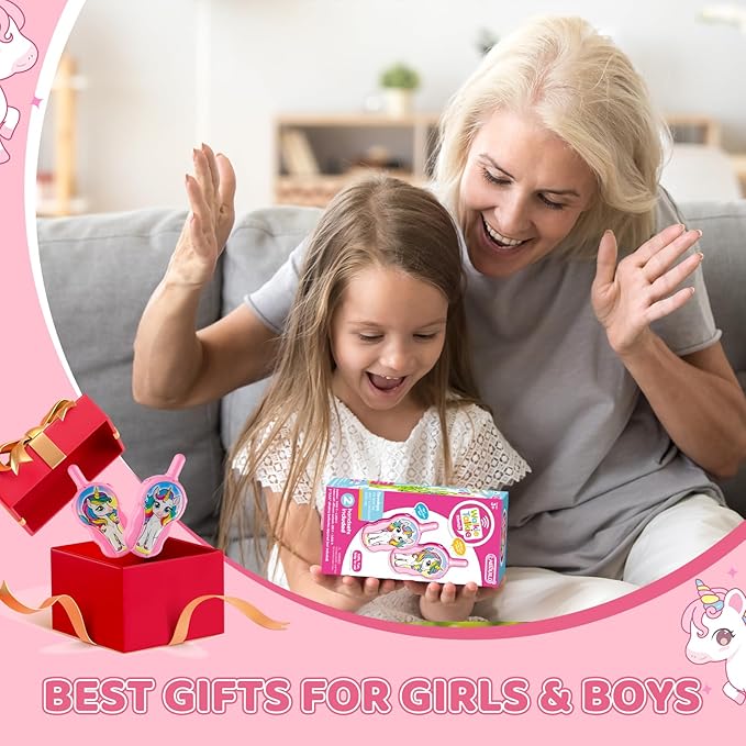 Unicorn Walkie Talkies for Kids - 2 Pack | 2000ft Range in Open Areas, <0.01W Ultra-Low Radiation, Auto-Sleep for 2-6Y Girls, CPC Certified