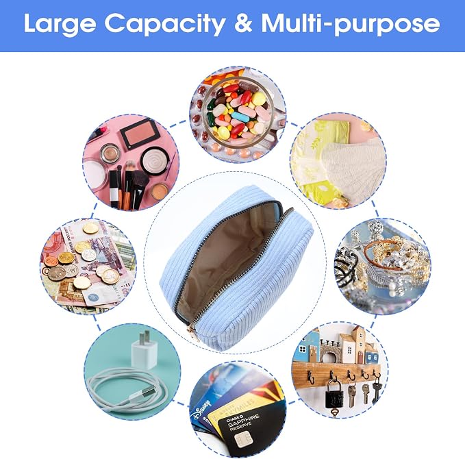 Xinjoduz 1 PCS Sanitary Napkin Storage Bag, Mini Makeup Bag with Zipper Corduroy Period Bags for Teen Girls for School Small Square Cosmetic Pounch Menstrual Pad Bag Tampon Holder for Purse (Blue)