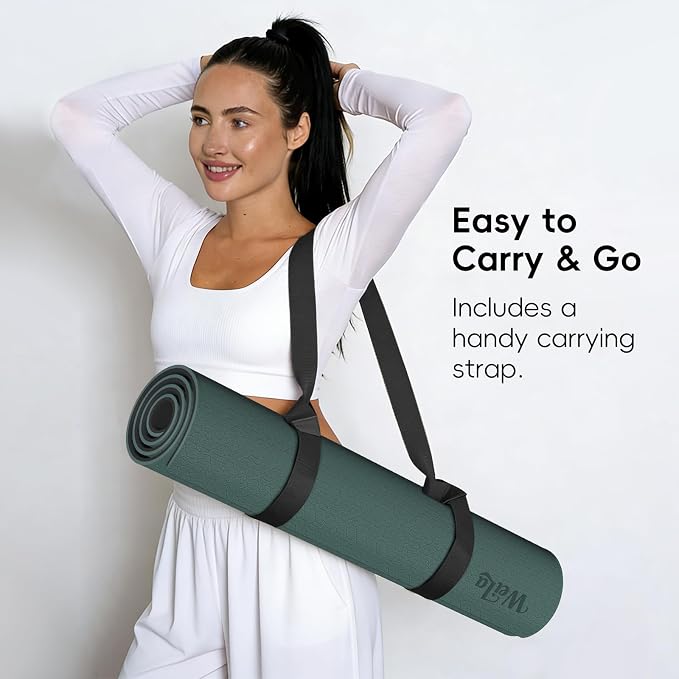 WEILA Extra Thick 10mm Yoga Mat - Non-Slip TPE Fitness Mat for Yoga, Pilates & Workout, 76"x28" Large Dual-Color with Carry Strap for Travel, Gym, Home