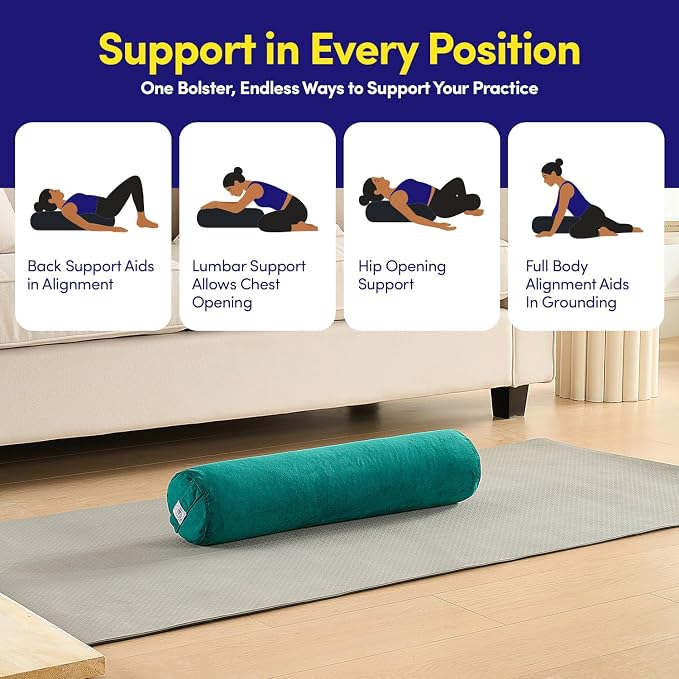 Meditation Cushion Bolster Pillow for Restorative Yoga โ Supportive Cushion for Meditation, Pilates, and Relaxation โ Filled with Buckwheat Hulls - Removable Cover
