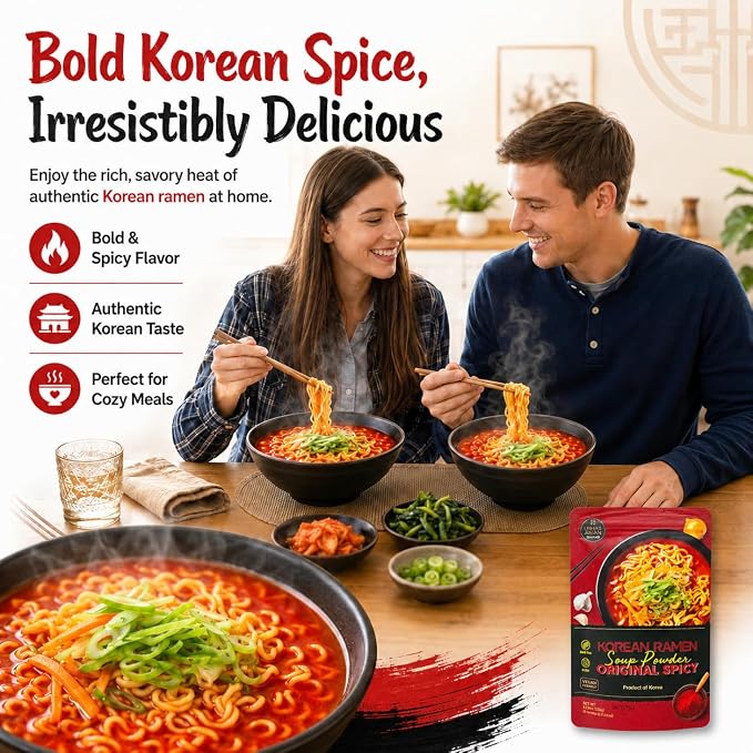 Unha's Korean Spicy Ramen Seasoning Powder, Vegan, 5.29 oz | korean spicy ramen seasoning, vegan soup powder, 5.29 oz pouch, hot broth, noodles udon rice hot pot