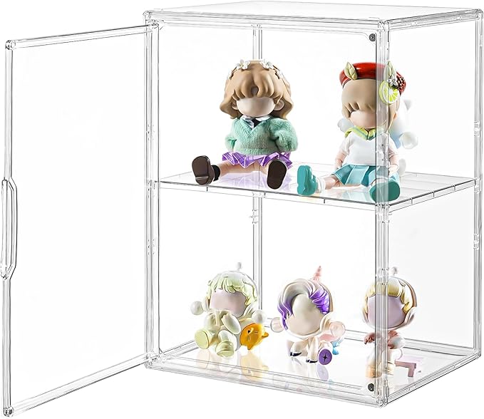 Acrylic Display Case for Collectibles, Clear Acrylic Display Box with 3 Adjustable Layers and Magnetic Door, Stackable Clear Storage Box/Bins for Figures,Lego, Book