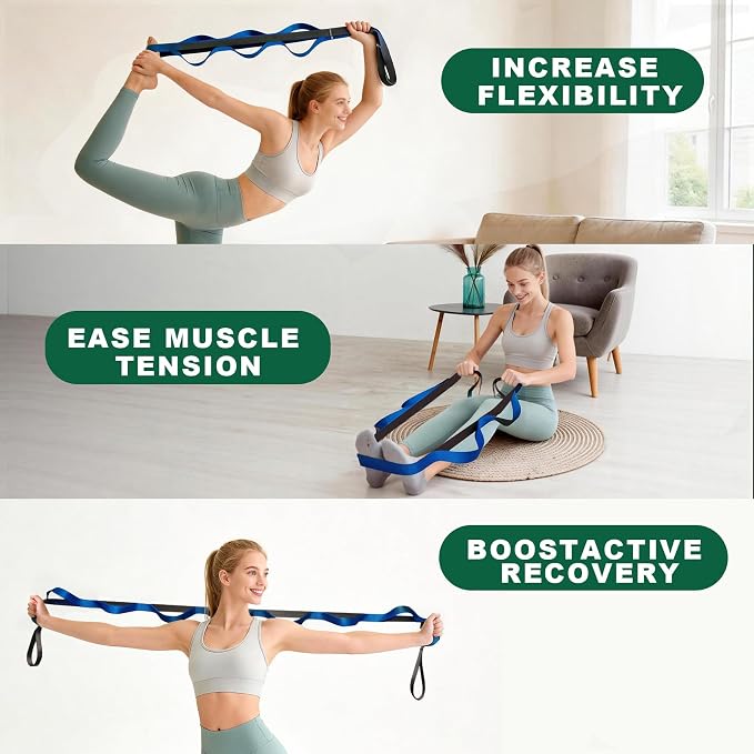 Acozycoo Stretching Strap with Loops,Non-Elastic Yoga Strap for Physical Therapy,Knee Replacement Recovery & Plantar Fasciitis,Leg Stretcher Band for Flexibility & Hamstring Rehab