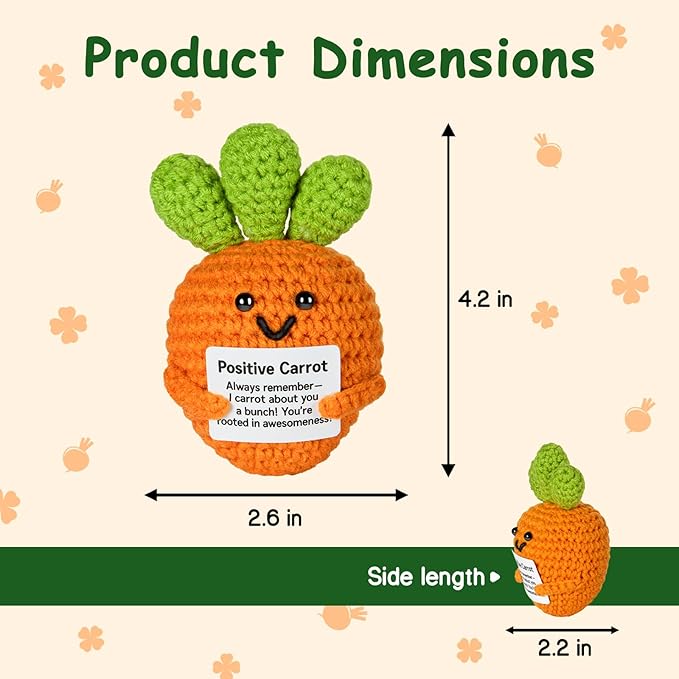 Emotional Support Crochet, Positive Crochet Carrot, Encouragement Gifts for Women Men Birthday Christmas Self Care Friends Coworkers Relaxation Gift Desk Home Fall Decor Inspirational Support