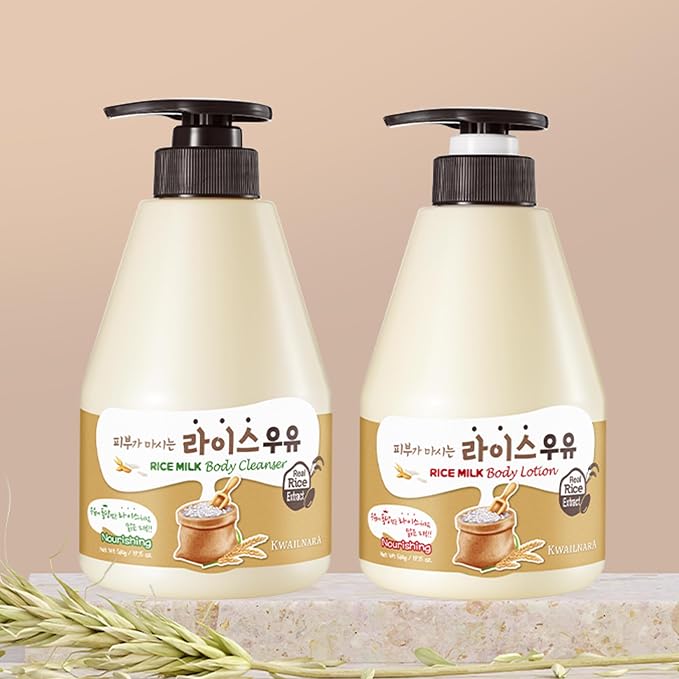 Kwailnara Rice Milk Body Wash & Lotion Set (19.75 Oz Each) – 2-Piece Korean Skincare Duo for Radiant & Hydrated Skin | Milk Protein, Royal Jelly & Rice Extract | Paraben-Free