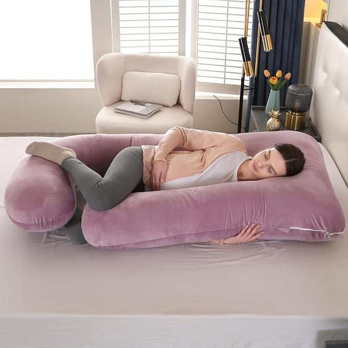 Victostar Pregnancy Pillow,57 inches U Shaped Maternity Pillow with Removable Cover Full Body Pillow Support for Back, HIPS, Legs, Belly (Cameo)