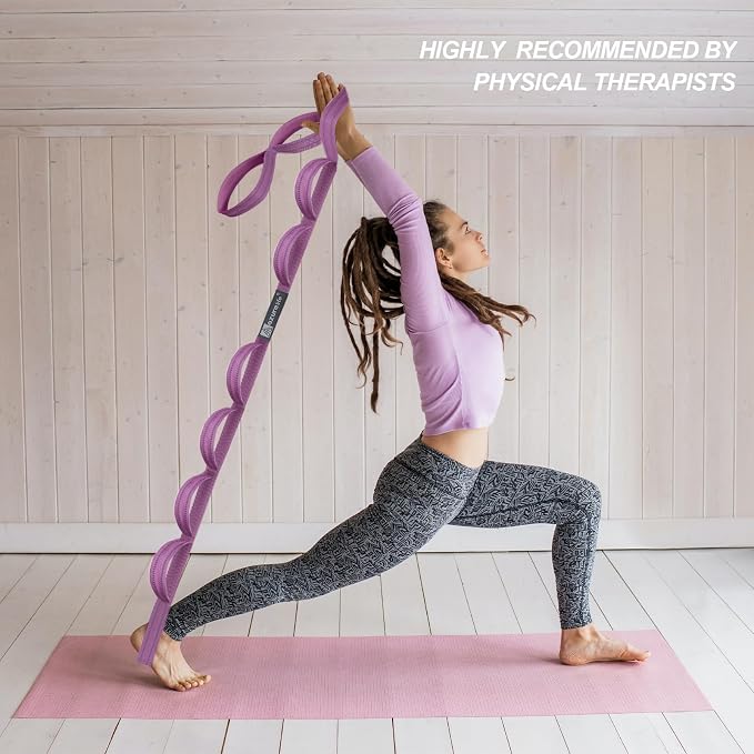 A AZURELIFE Premium Durable Stretch Straps with Loops, Stretching Strap for Physical Therapy, Multi-Loop Yoga Strap Fitness Exercise Strap for Yoga, Pilates, Dance, Flexibility&Exercise