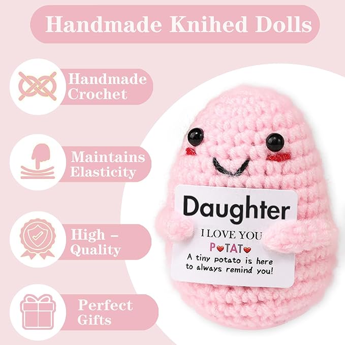 Birthday Gifts for Girls Handmade Emotional Crochet Positive Potato with Encouragement Card (I Love Daughter)