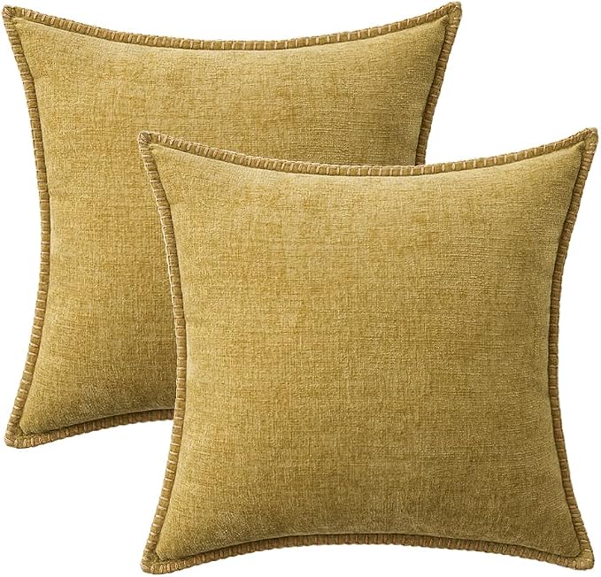 MIULEE Decorative Couch Throw Pillow Covers 20x20 Inch Mustard Yellow | Farmhouse Pillow Covers with Stitched Edge, Soft Chenille Cushion Cases, for Sofa Bed Living Room Home Decor