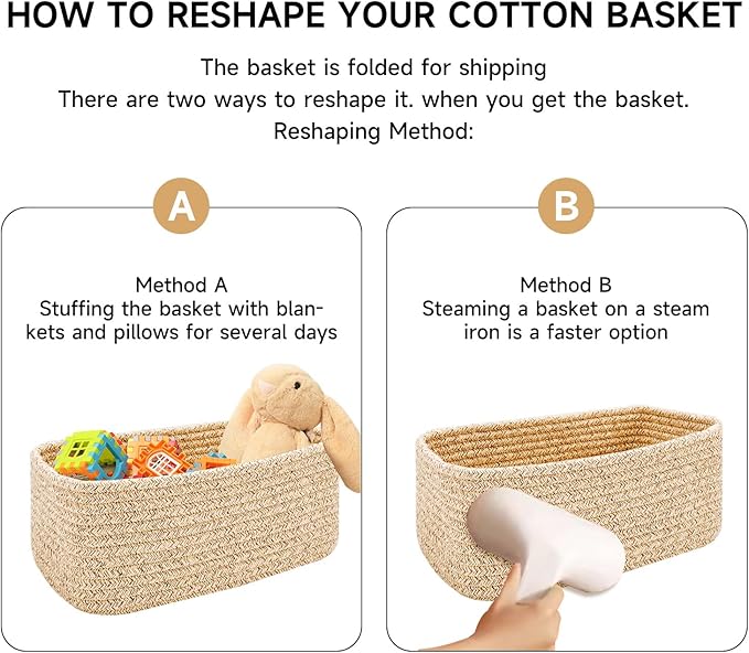 MiniArk Small Storage Baskets for Organizing | Closet Organizer Bins | Shelf Toy Basket | Woven Rope Baskets | Cube Decorative Box | Shallow Basket | 13x8.5x5.1” | 3 Packs Dark Gray