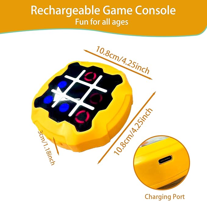 Tendry Tic Tac Toe Electronic Game - 3-in-1 Portable Travel Board Game for Kids & Adults, Handheld LED Puzzle Games for Family Fun, Educational Christmas Birthday Gifts for Ages 3+(Yellow01)
