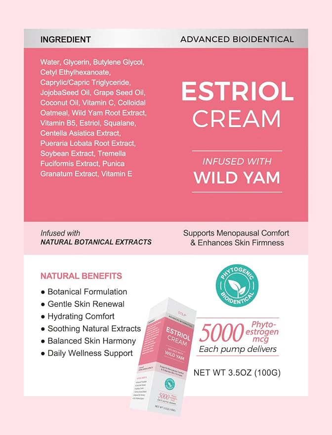 STILIP Estrogen Cream for Women–Estriol Cream for Women Menopause Support, Hydrating Phytoestrogen Moisturizer with Pueraria Mirifica & Soy Isoflavones, Firms Skin and Hormone Balance, 3.5 oz