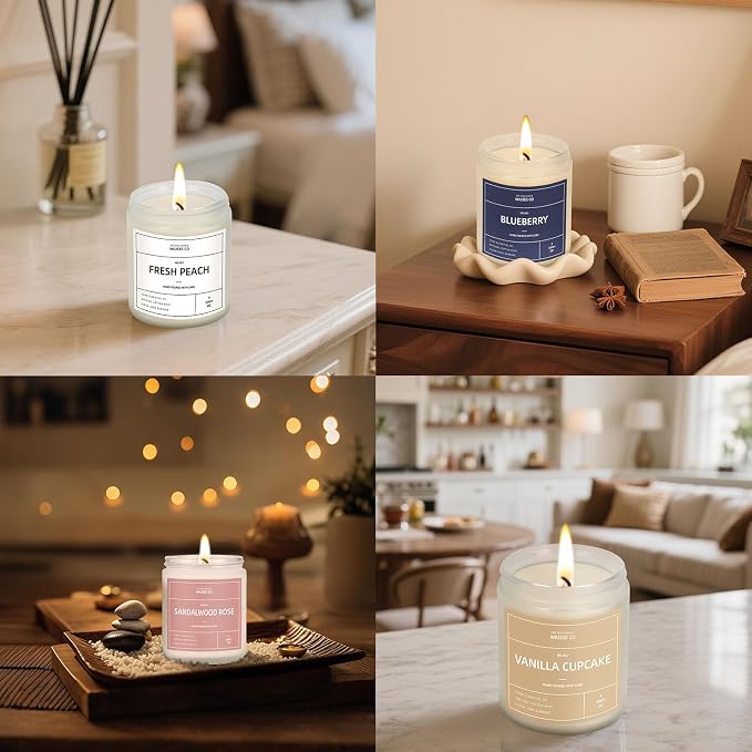 White Tea & Jasmine Candle for Home Scented| Natural Soy Non Toxic Candles| Long Clean Burning Aromatheraphy Jar Candel| Women,Men Gift for Autumn,Winter, Halloween,Relaxing| 9oz