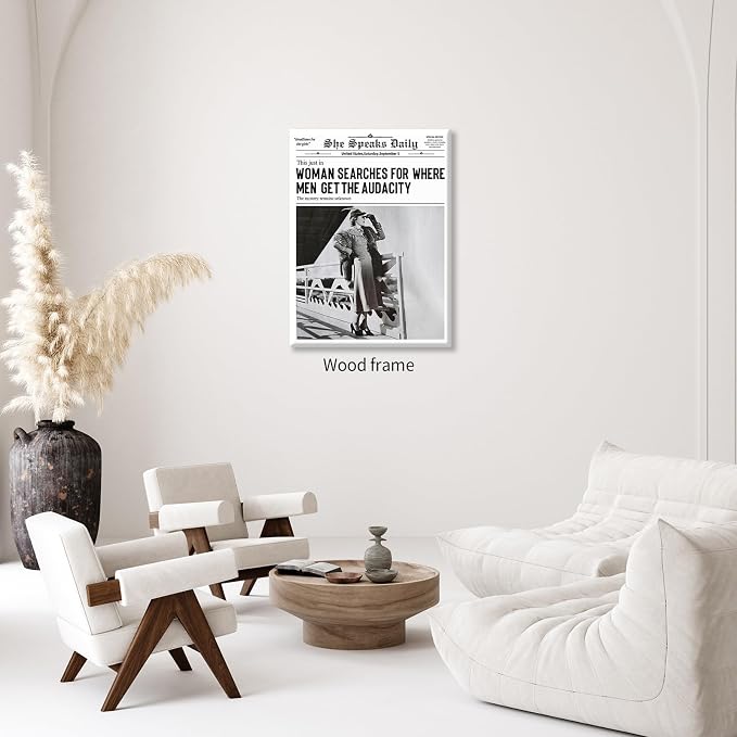 Black and White Newspapers Poster Women Searches For Where Men Get the Audacity Wall Art 16X24 inch Framed Trendy Feminist Canvas Prints for Home Bar Wall Decor