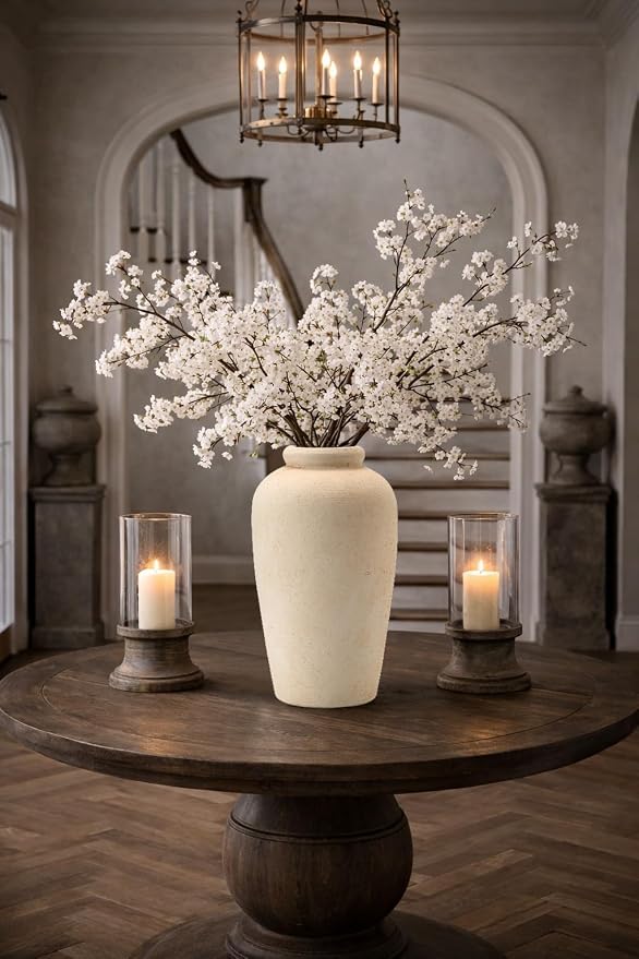 Emotionally Grounded Vase, Vaseking Large Ceramic Rustic Vase, 11 inch Minimalist Decorative Farmhouse Tall Vases for Home Decor, Living Room, Enterway, Table Decoration, Fossil