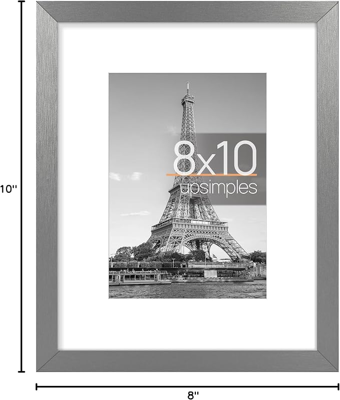 upsimples 8x10 Picture Frame, Display Pictures 5x7 with Mat or 8 x 10 Without, Wall Hanging Photo Frames, Metallic Gray, 1 Pack