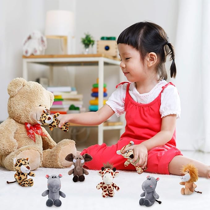 Sumind 12 Pieces Mini Stuffed Forest Animals Jungle Animal Plush Toys 4.8 Inch Cute Elephant Lion Giraffe Tiger Plush for Animal Themed Parties Achievement(Standing)