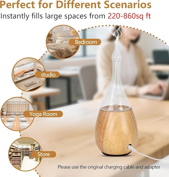 Lychee Essential Oil Diffuser Humidifiers, 7 Colors Light Setting, Quiet Diffuser, Small Aromatherapy Diffuser with Wood Grain Base for Room Home Office Bedroom Nice Gift