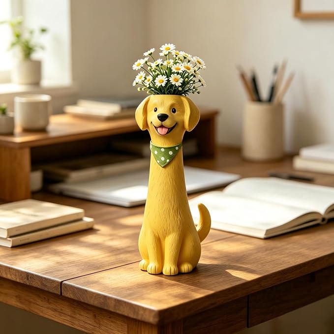 Quirky Shaped Flower Vase, Unique Decorative Resin Planter for Indoor Small Plants, Whimsical Desktop Ornament, Creative Housewarming Gift (Quirky Dog Vase)