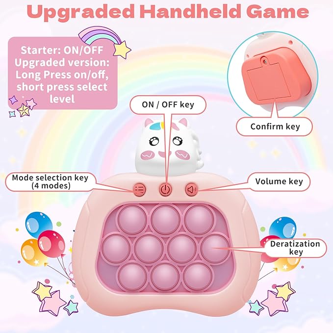 Unicorn Pop Fidget Game Toys, Light Up Fidget Toy with 1 Min Auto-Off Electric Pop Bubble Game Controller Handheld Puzzle Game Sensory Toys Birthday for Kids Girls